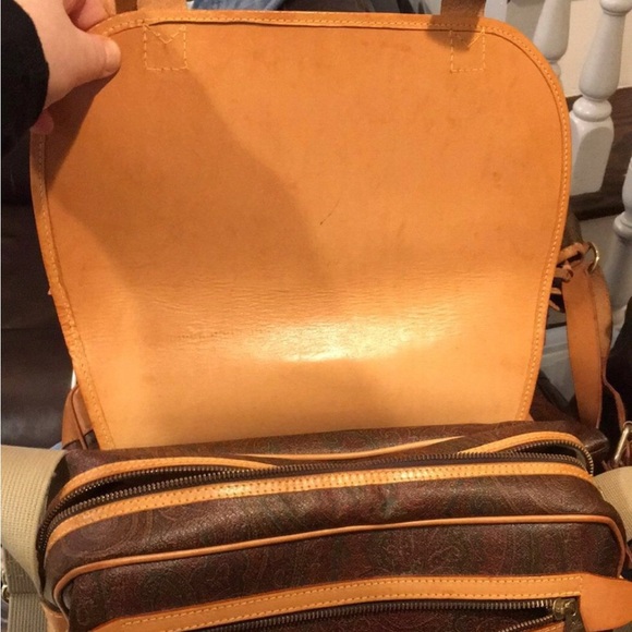 ETRO Red Paisley Crossbody Messenger Shoulder Bag Leather Coated Canvas ITALY - Picture 7 of 17